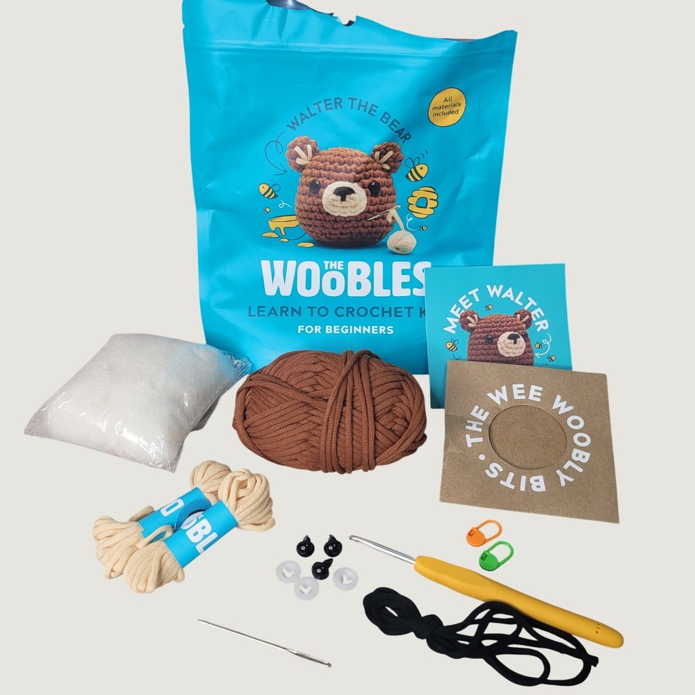 The Woobles Walter the Bear Learn to Crochet Kit for Beginners Brown Amigurumi